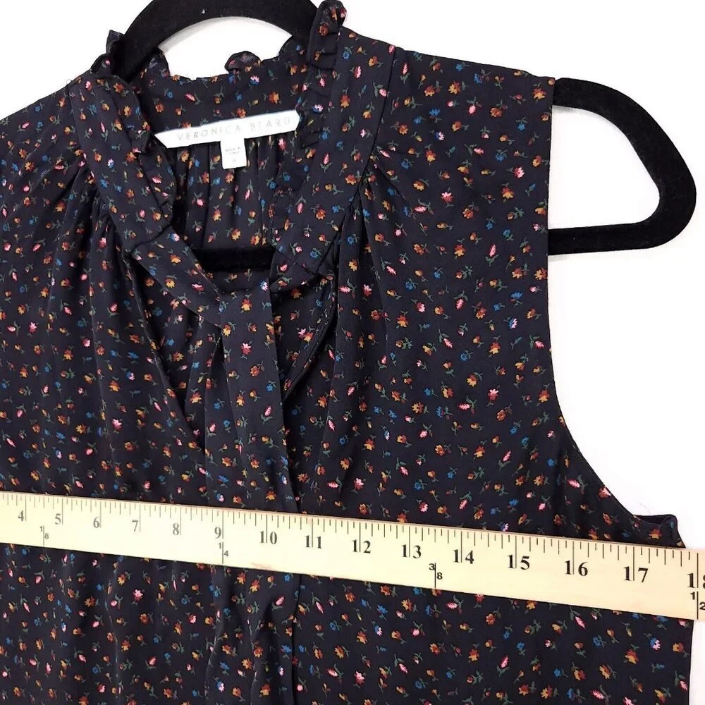 Veronica Beard 100% Silk Top Size 8 Neck Tie Sleeveless Blouse Floral Sleeveless - Picture 12 of 14